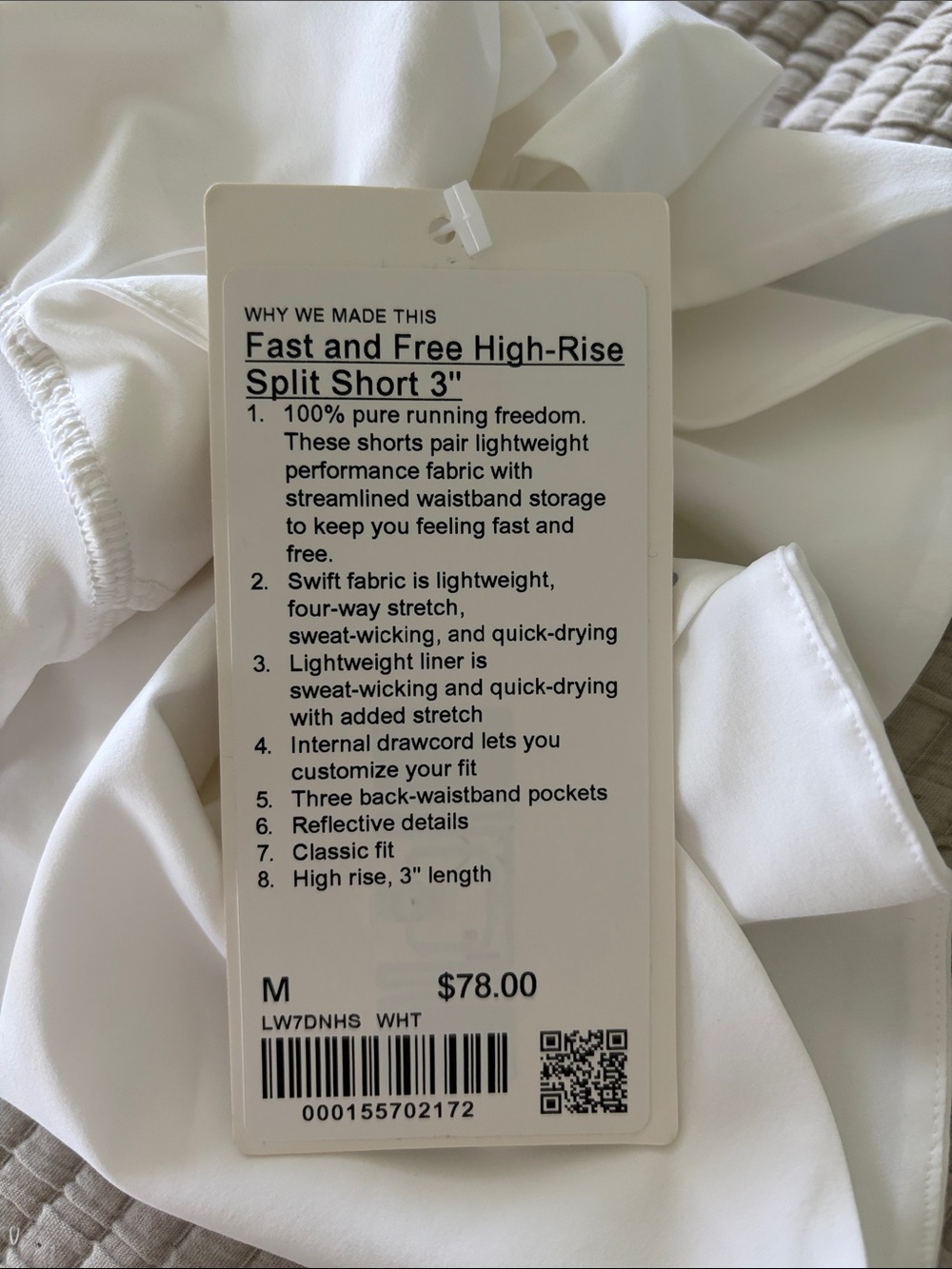 NWT Lululemon Fast and Free Short Sz Medium White - Picture 4 of 4